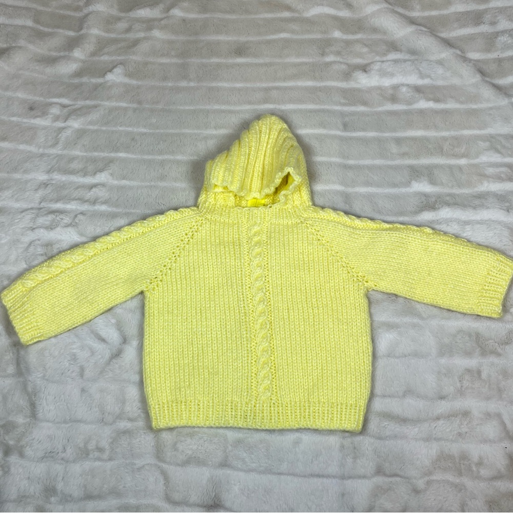 Handmade Zip Back Baby 9-12M Girl Chunky Knit Spring Fall Winter Hooded Sweater